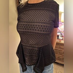 Black Mesh Peplum Top